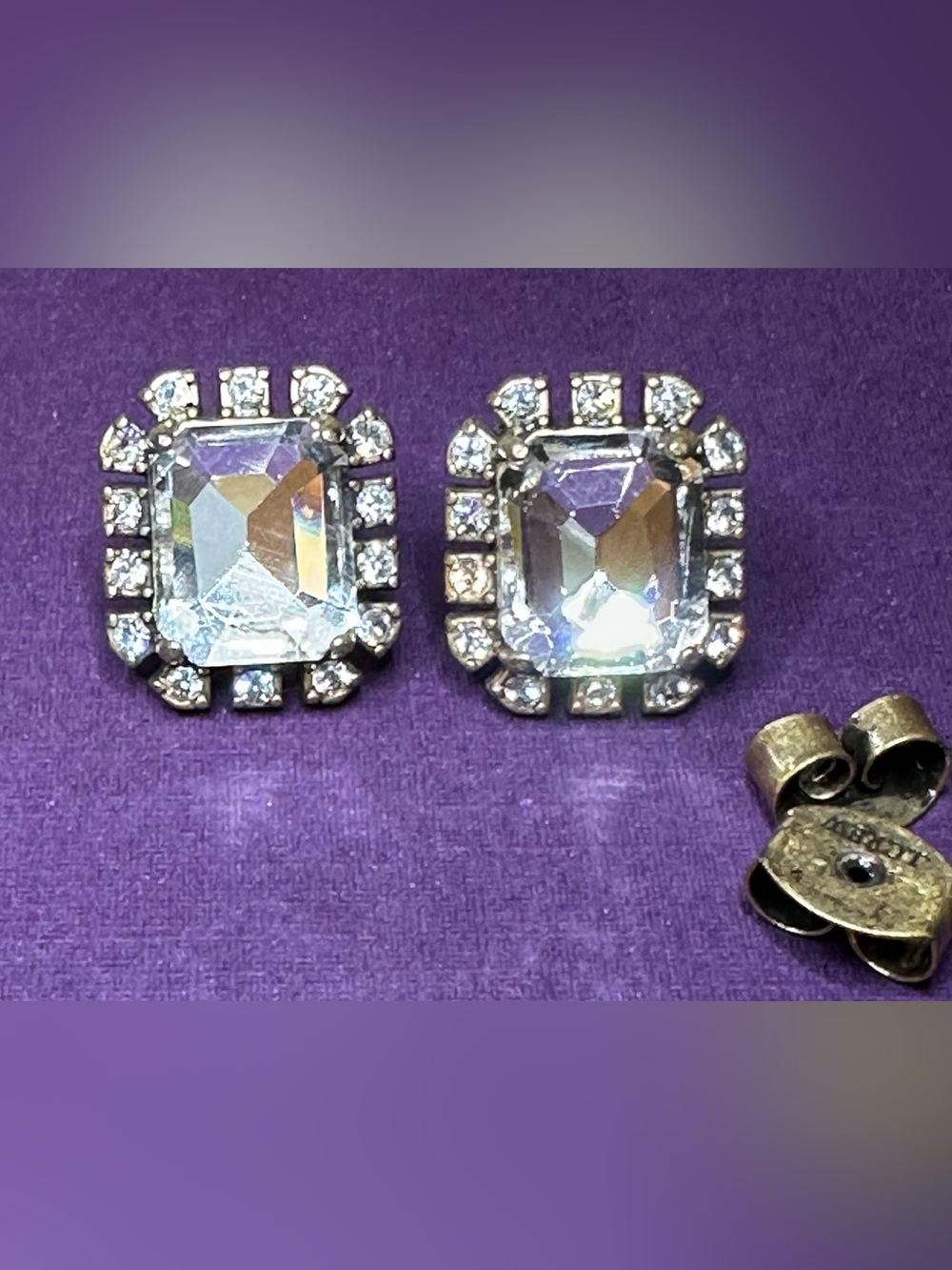 C J.Crew square-cut crystal and rhinestone fashion earrings.